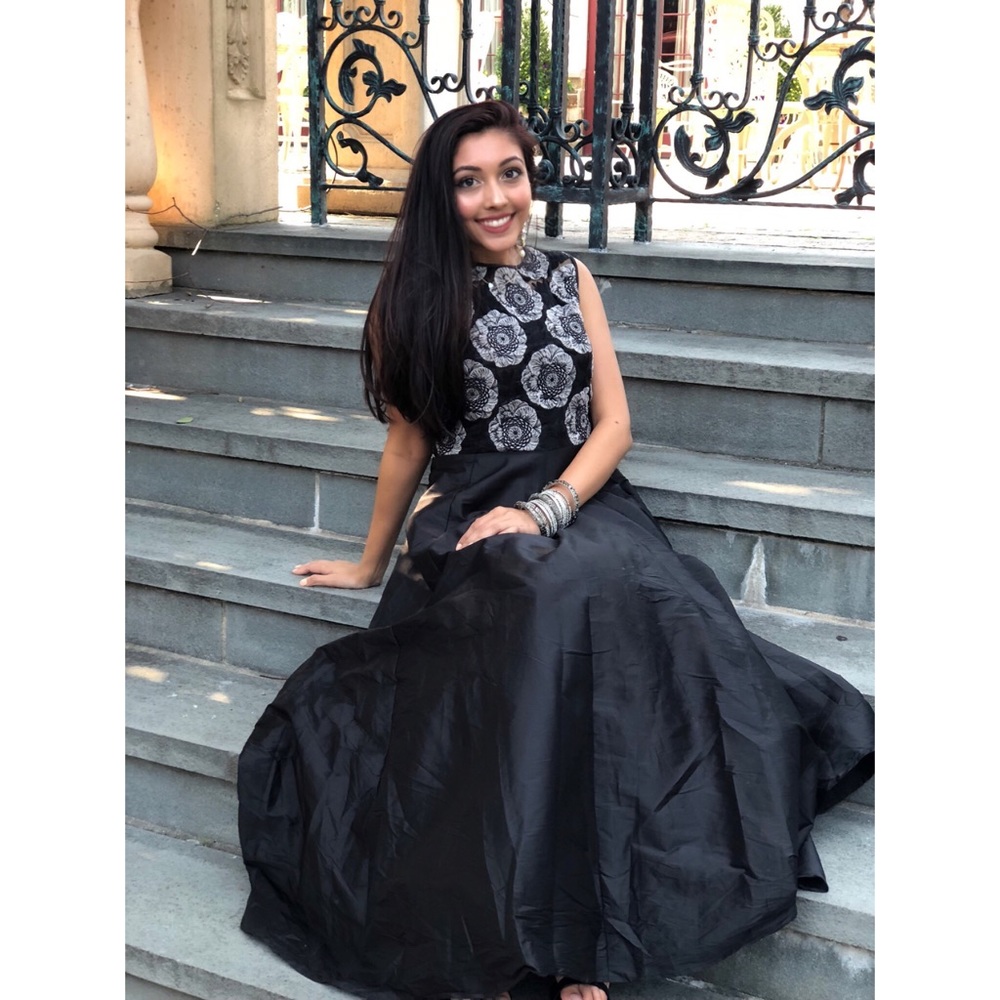 Black and Gray Embroidered Anarkali Gown